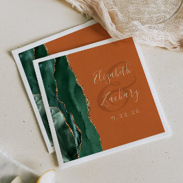 Agate Geode Script Smaragdgrön Guld Rost Bröllop Pappersservett