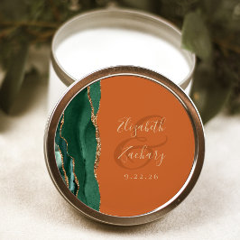 Agate Geode Script Smaragdgrön Guld Rost Bröllop Runt Klistermärke