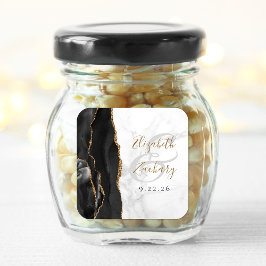 Agate Geode Script Svart Guld Marmor Bröllop Fyrkantigt Klistermärke