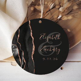 Agate Geode Script Svart Ros Guld Mörkt Bröllop Gåvor Etiketter