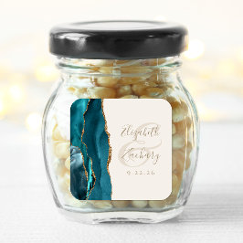Agate Geode Script Turkos Guld Elfenben Bröllop Fyrkantigt Klistermärke