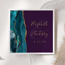 Agate Geode Script Turkos Guld Lila Bröllop Pappersservett