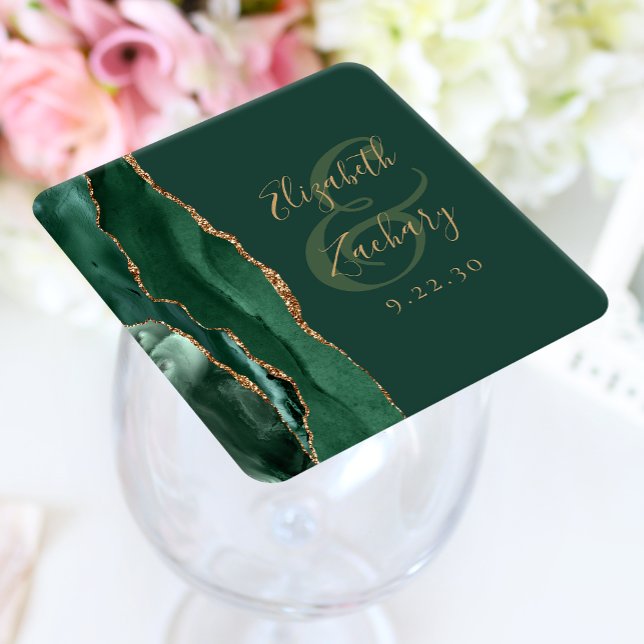 Agate Geode-skrift Smaragdgrön Guld Bröllop Underlägg Papper Kvadrat (Skapare uppladdad)