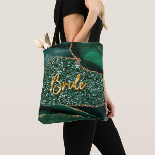 Agate Glitter Ocean Bride Golden 3D Text Tote Tygkasse