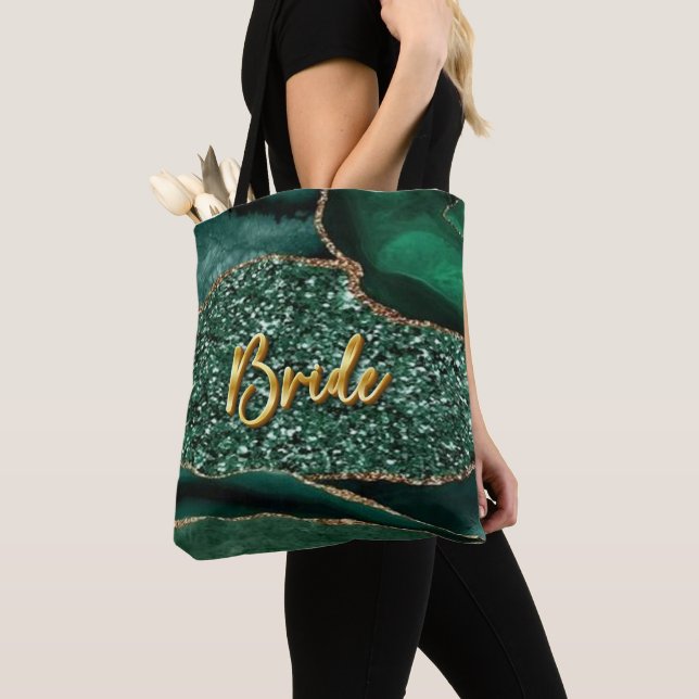 Agate Glitter Ocean Bride Golden 3D Text Tote Tygkasse (Närbild)