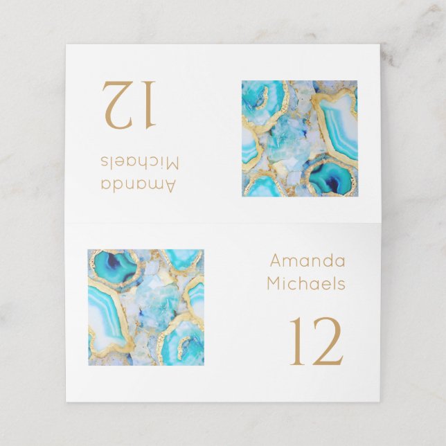 Agate gold Luxurious coastal Wedding  Placeringskort (Utvändigt utvikt)