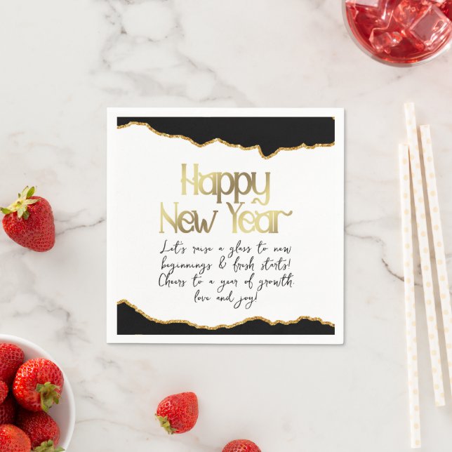 Agate gott nytt år och Önskemål Guld Pappersservett (Insitu)