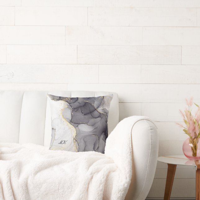 Agate Grått och Black Marble Custom Name Brev Kudde (Soffa)