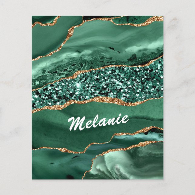 Agate Grön Guld Glitter Marmor Flyer Ditt Namn (Framsidan)