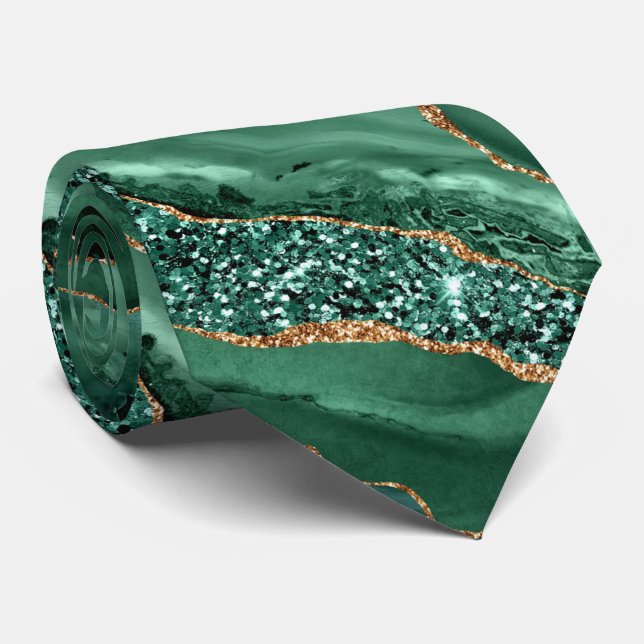 Agate Grönt Emerald Guld Neck Tie Marble Gemstone Slips (Rullad)