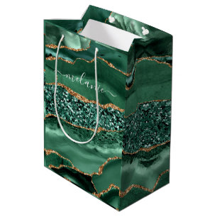 Agate Grönt Guld Emerald Custom Name Gift Bag