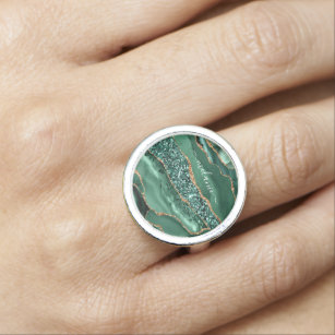 Agate Grönt Guld Emerald Custom Name Ring Gift