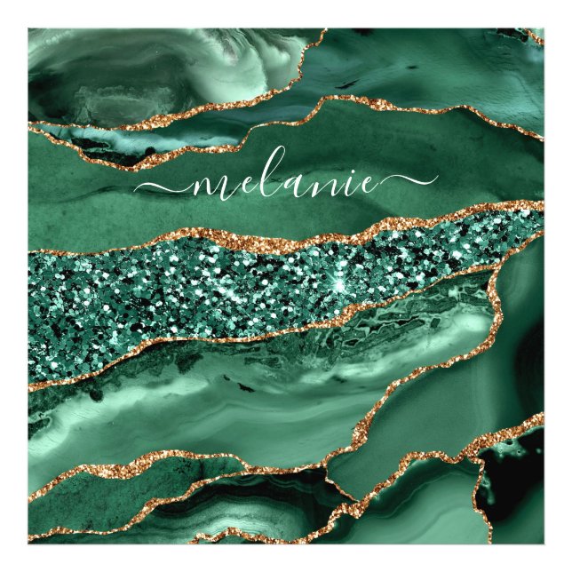 Agate Grönt Guld Geode Marble-namn Fototryck (Framsidan)