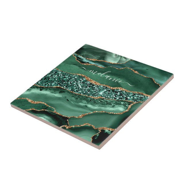 Agate Grönt Guld Geode Marble-namn Kakelplatta (Sidan)