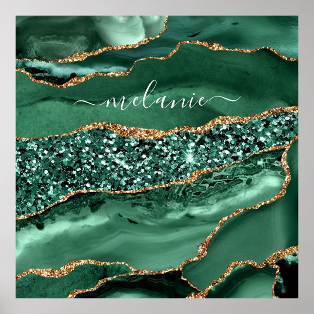 Agate Grönt Guld Geode Marble-namn Poster (Framsidan)