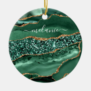 Agate Grönt Guld Glitter Emerald Eget namn Julgransprydnad Keramik