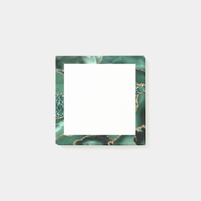 Agate Grönt Guld Glitter Geode Marble Gemstone Post-it Block (Framsida)