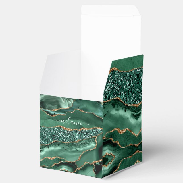 Agate Grönt Guld Glitter Geode Marble med Namn Presentaskar (Öppnad)