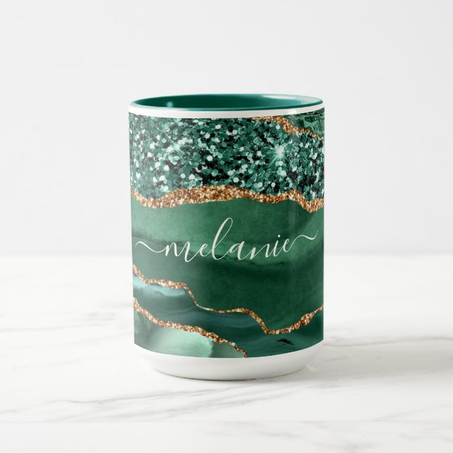 Agate Grönt Guld Marble Custom Name Mugg (Center)