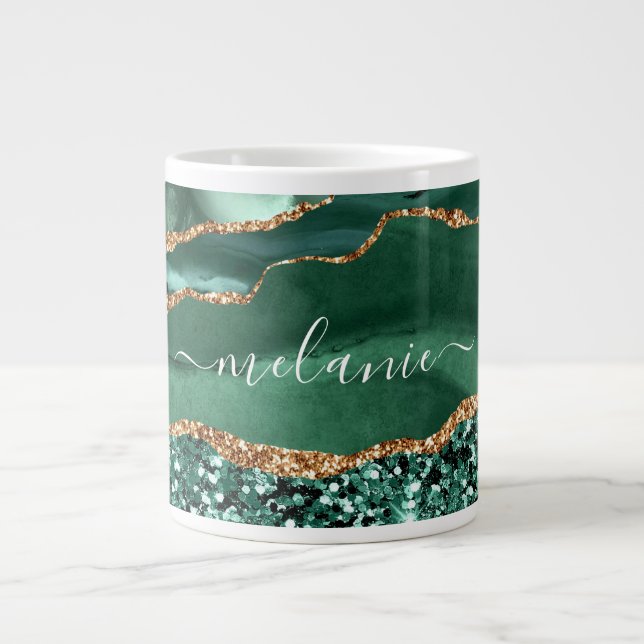 Agate Grönt Guld Marble Mugg Glitter eget namn Jumbo Mugg (Framsidan)