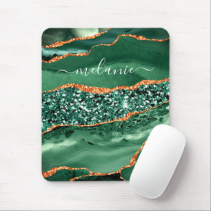 Agate Grönt Marble Namn Mouse Pad Guld Glitter Musmatta