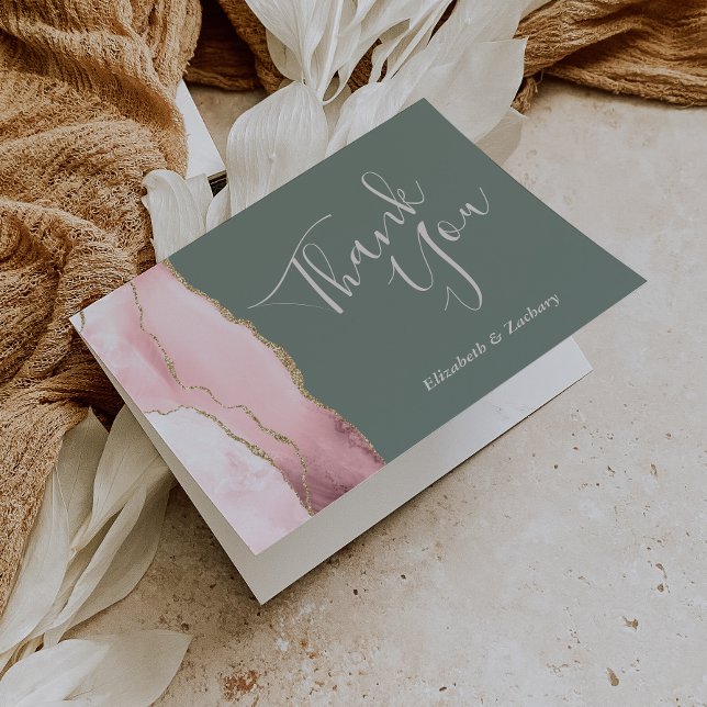  Agate Guld Deep Sage Grönt Bröllop Tack Kort (Skapare uppladdad)