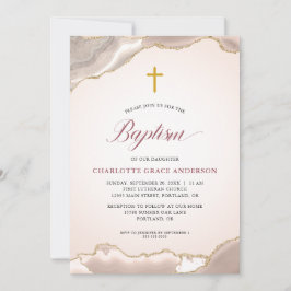 Agate Guld Glitter Script Flicka Baptism Inbjudningar
