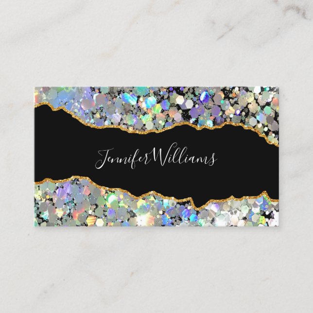 Agate Holografisk Glitter Makeup Artist QR-kod Visitkort (Framsida)