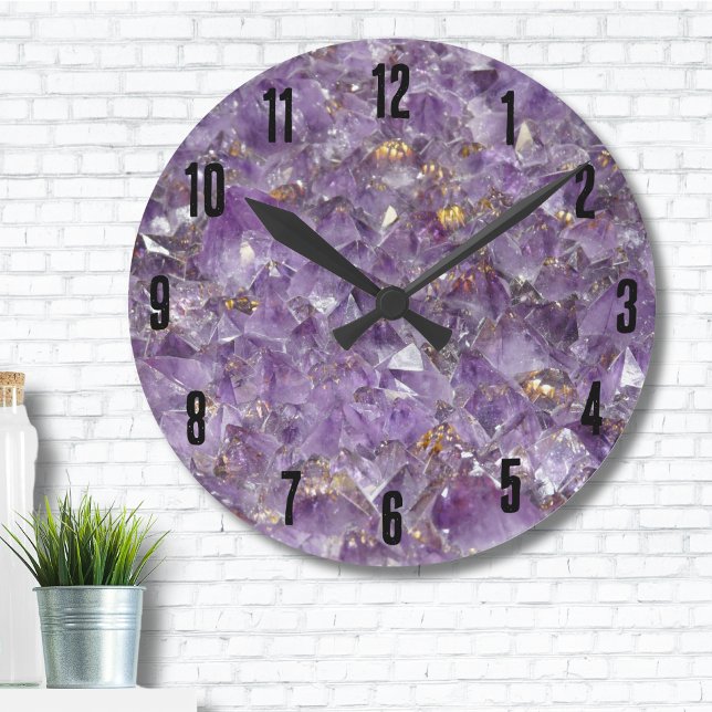 Agate Lila Crystal Rund Klocka (Trendy Crystals Gemstone Geode Purple Amethyst Round Clock)