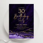 Agate Lila Guld 30års födelsedag Inbjudningar<br><div class="desc">Lila och guld agate 30års födelsedag-inbjudan. Elegantens moderna design med vattenfärgad bakgrund,  faux glitter guld och typsnitt för färgskript. Trendig inbjudan-kortets perfekt för en snyggt kvinnor i firande. Skrivna Zazzle-inbjudningar eller digital utskrivbar mall för omedelbar nedladdning.</div>