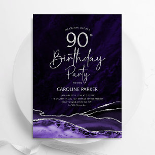 Agate Lila Guld 90:e Birthday Inbjudningar