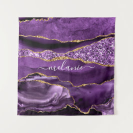 Agate Lila Guld Glitter Custom Name Tapestry