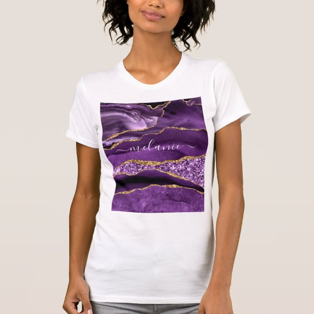 Agate Lila Guld Glitter eget namn T-Shirt (Framsida)