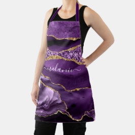 Agate Lila Guld Glitter Marble Custom Name Apron
