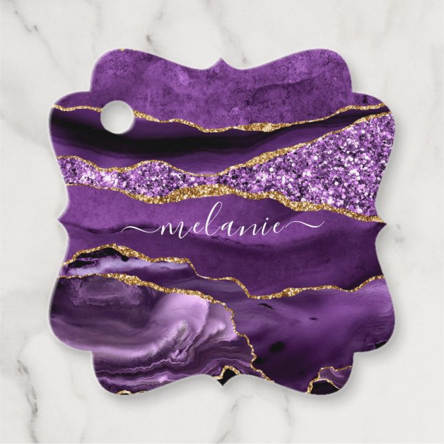 Agate Lila Guld Glitter Märkre för anpassad namngi Gåvor Etiketter (Framsida)