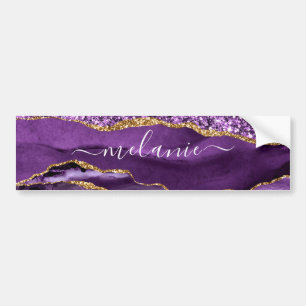 Agate Lila Violet Guld Glitter Geode Eget namn Bildekal