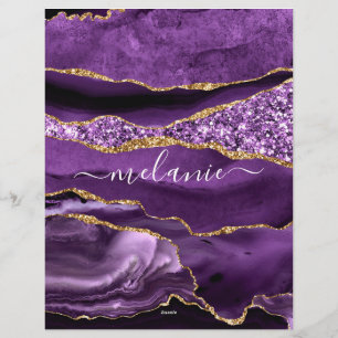 Agate Lila Violet Guld Glitter Geode Eget namn Brevhuvud