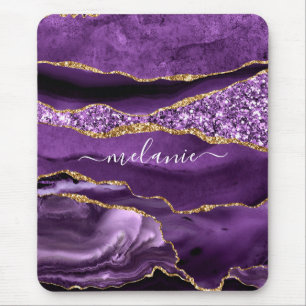 Agate Lila Violet Guld Glitter Geode Eget namn Musmatta