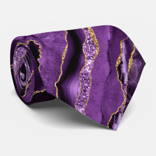 Agate Lila Violet Guld Glitter Geode Neck Tie Slips
