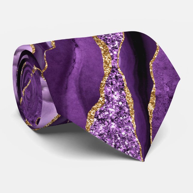 Agate Lila Violet Guld Glitter Gnistra Neck Tie Slips (Rullad)