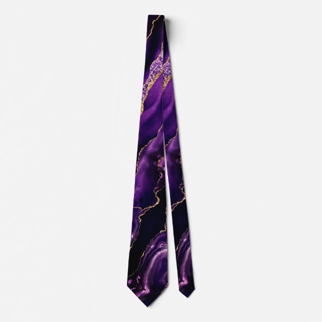 Agate Lila Violet Guld Glitter Merble Neck Tie Slips (Framsida)