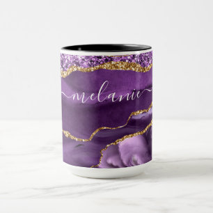 Agate Lila Violet Guld Glitter Namn Mugg Gift