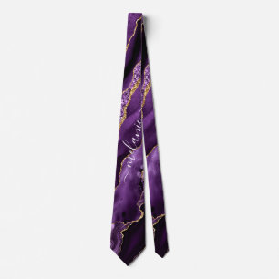Agate Lila Violet Guld Glitter Namn Neck Tie Slips
