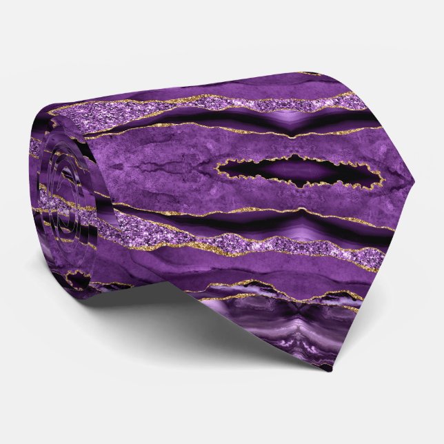 Agate Lila Violet Guld Glitter Party Neck Tie Slips (Rullad)