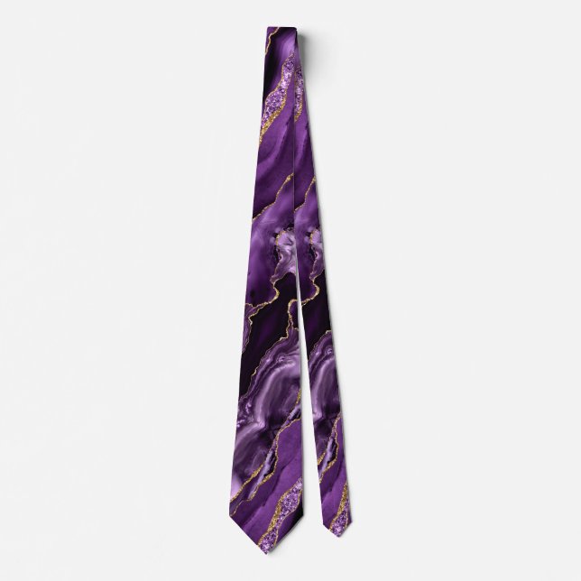 Agate Lila Violet Guld Gnistra Merble Neck Tie Slips (Framsida)