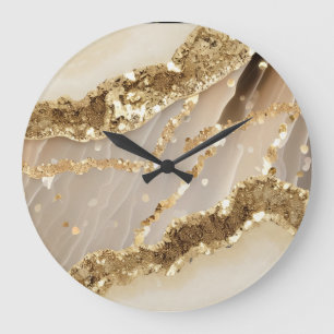 *~* Agate Marble AP66 Ivory Guld Glam Wall Clock Stor Klocka