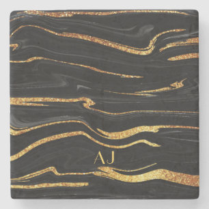 Agate Marble Black och Guld Glitter minimalist Stenunderlägg