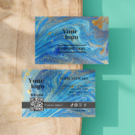 Agate Marble Blue Guld Glitter Instagram Qr-kod Visitkort