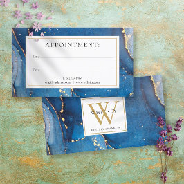 Agate Marble Blue Guld Monogram avtalskort Visitkort