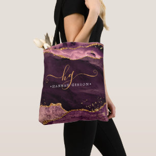 Agate Marble Monogram Burgundy Guld Glitter Tygkasse
